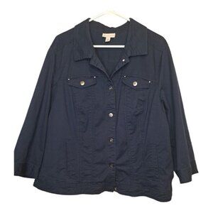 DB Established 1962 Navy Blue Rhinestone Studded 2-Pocket Button Down Jacket 2X